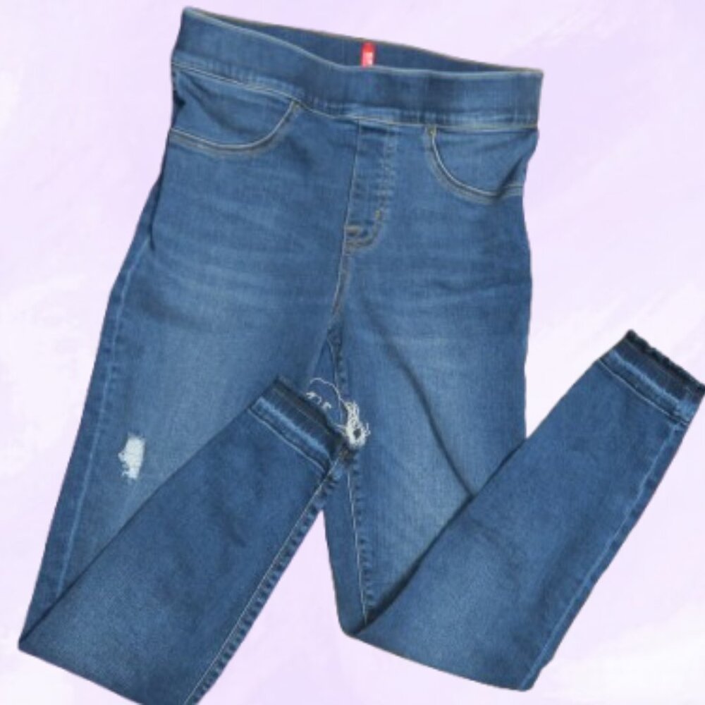 Spanx ripped distressed stretchy stretch jeans in blue size small.